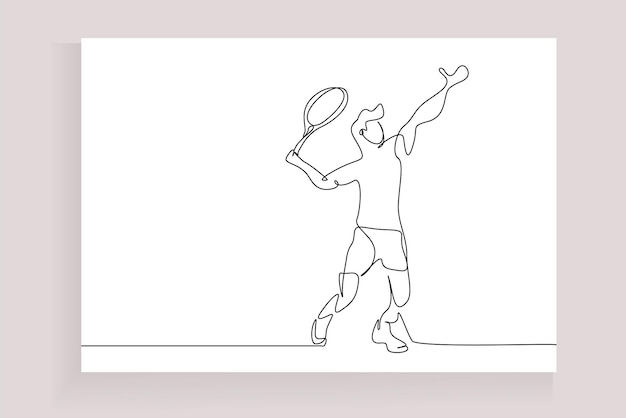 one male tennis player throws the ball into the air and waits to hit it with his racket