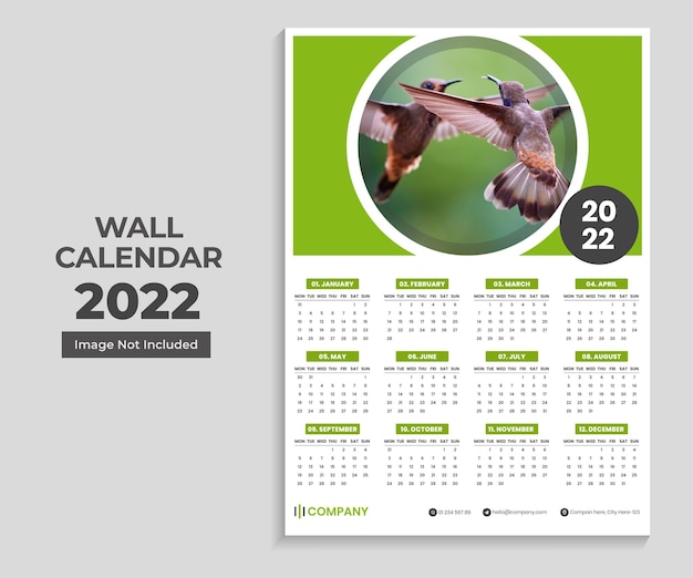 Modello di progettazione del calendario da parete di una pagina 2022