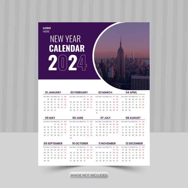 Vector one page 2024 calendar design new year calendar layout for office desk or wall vector
