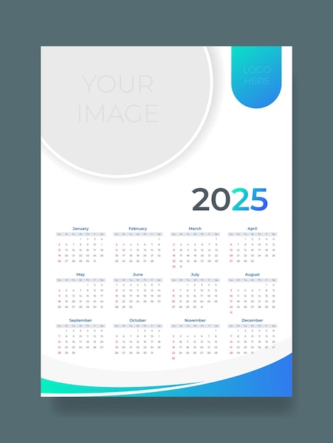 Vector one page 2025 calendar design template for business corporate office