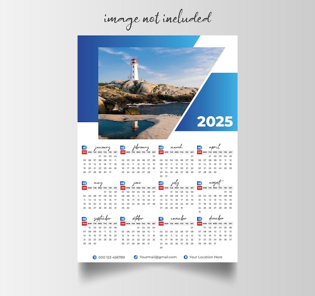 Premium Vector One page calendar template 2025
