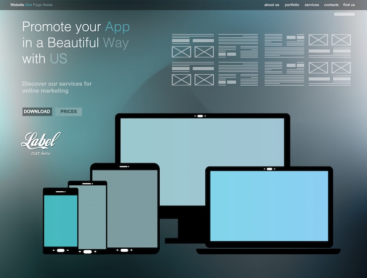 Vector one page clear modern website template for an app showcase