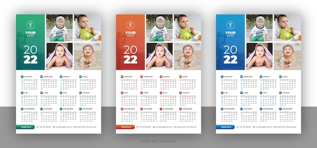 One page colorful photography wall calendar design template for new year