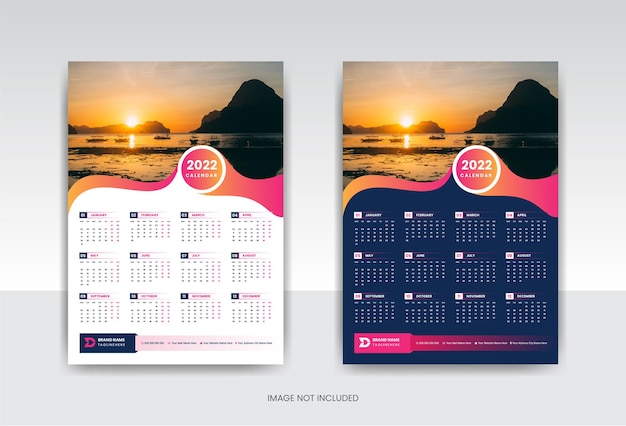 One Page Wall Calendar 2022 Corporate Company New Year Wall Calendar 2022 Template Design