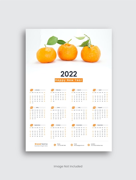 One page wall calendar 2022 template design