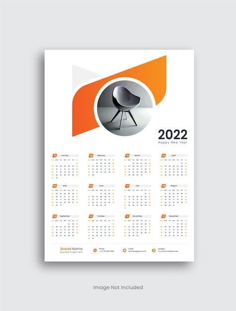 Одностраничный настенный календарь на 2022 год.