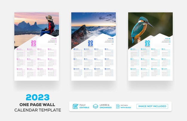 Vector one page wall calendar 2023 or monthly plan modern corporate one page creative wall calendar 2023set