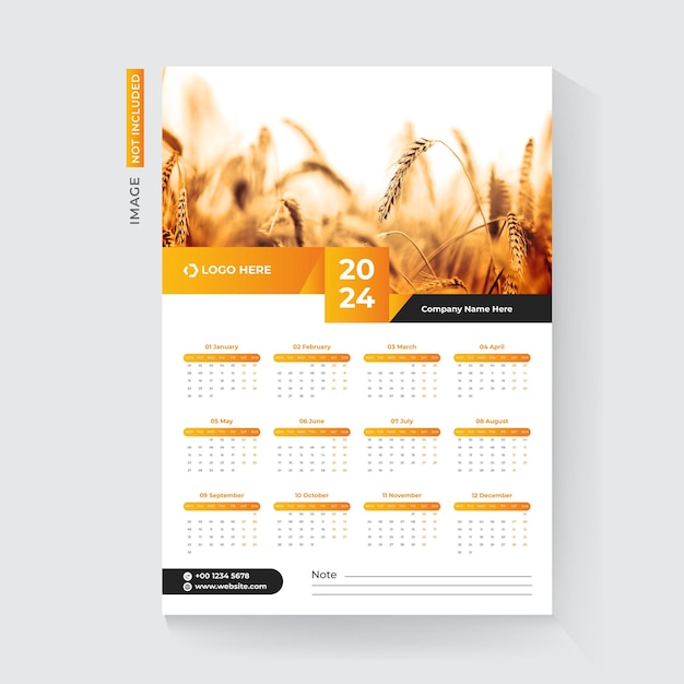 Premium Vector One page wall calendar 2024