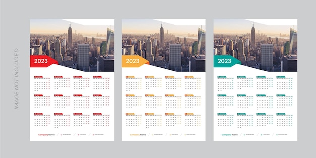 Modello di calendario da parete di una pagina per l'anno 2023
