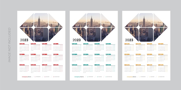 Modello di calendario da parete di una pagina per l'anno 2023