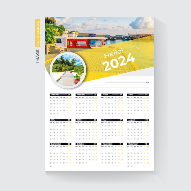 one page wall calendar template design 2024