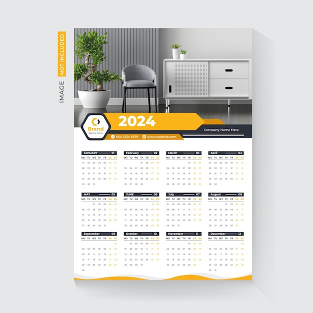 one page wall calendar template design 2024