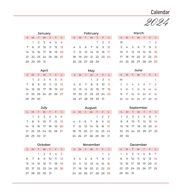 Vector one pager 2024 calendar