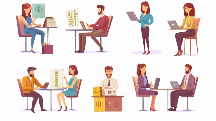 Vector one of people analyzing finances men and women