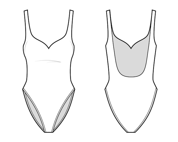 One piece swimsuit fashion illustration front and back