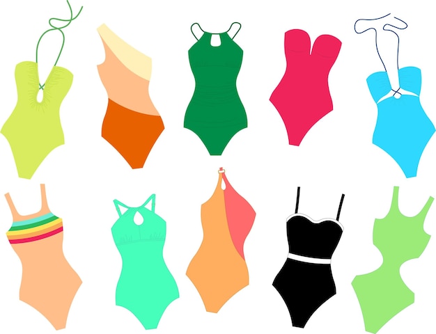 Vector one piece swimsuit set color vector set of women swimwear summer time summer vacation