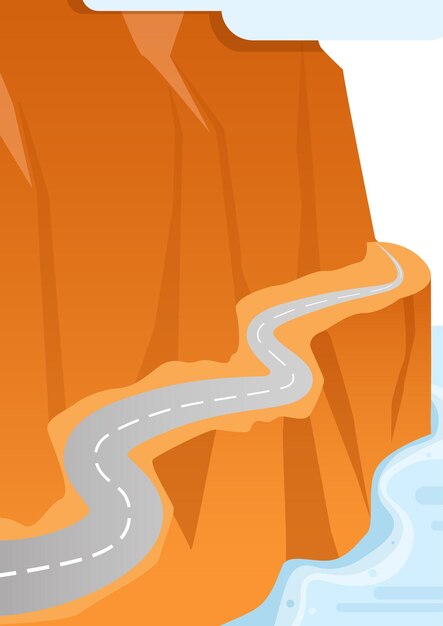 Una strada costeggia la montagna arancione sotto l'acqua blu