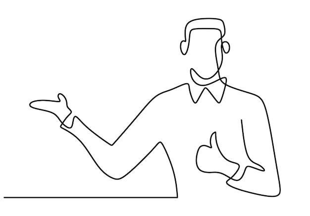 Одна непрерывная линия рисунка молодого профессионального бизнесмена стоит и показывает большой палец вверх Концепция успешного бизнес-менеджера изолирована на белом фоне Векторная иллюстрация