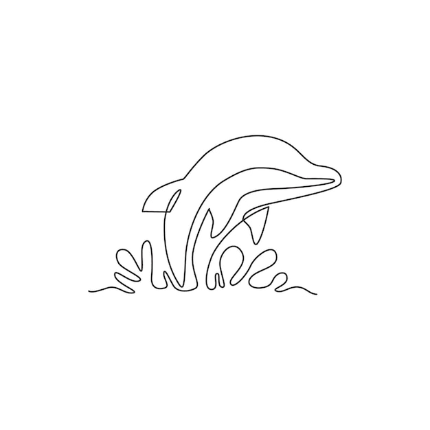 One single line draw cute dolphin for tank logo identity funny beauty animal mascot for circus icon