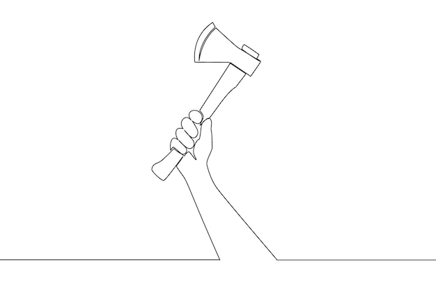 One single line draw of man holding hand axe Carpenter tools concept Continuous line draw vector