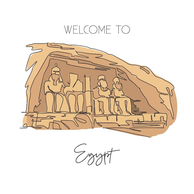 Vettore un disegno a linea singola abu simbel punto di riferimento design vettore famoso iconico nel villaggio egiziano nubia