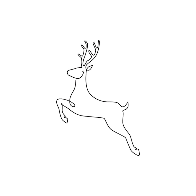 One single line drawing of adorable head cute reindeer mammal deer for public zoo logo identity