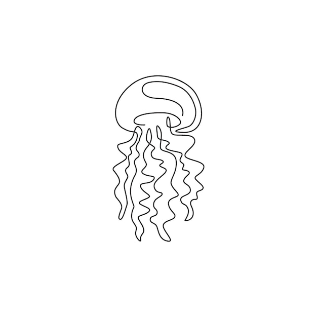 One single line drawing of adorable jellyfish logo Free swimming marine design vector illustration