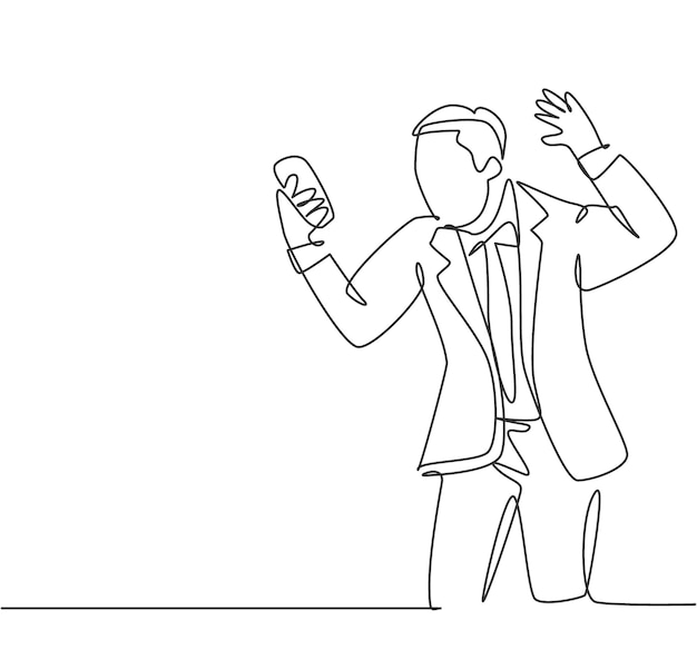 Vector one single line drawing of angry businessman screaming on phone call because of reckless work vector