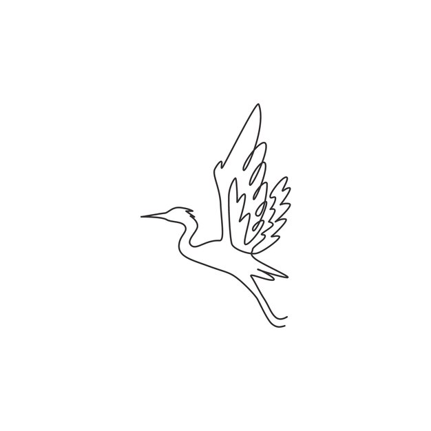 One single line drawing of beautiful flying heron for logo Long legged freshwater bird for zoo icon