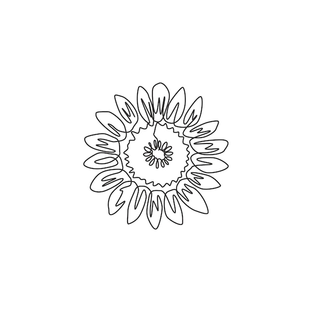 One single line drawing beauty sunflower for garden logo Printable summer flower draw design vector