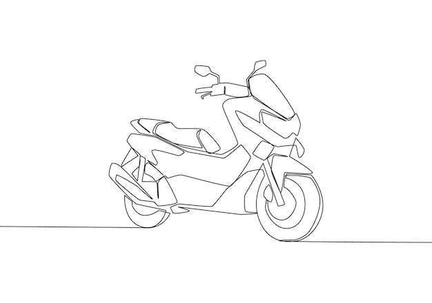 Vector one single line drawing of big underbone scooter motorbike logo city vehicle motorcycle concept