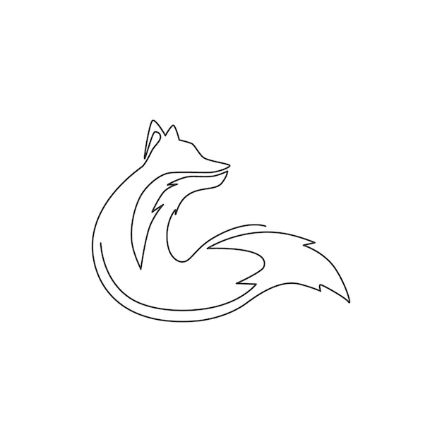 One single line drawing of cute fox tail company logo identity Dynamic city zoo icon concept vector