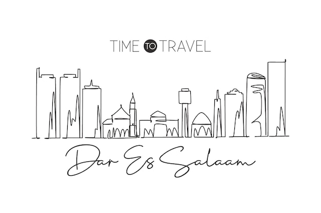 One single line drawing of Dar Es Salaam skyline Tanzania Historical place landscape design vector