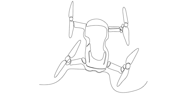 Un disegno a linea singola del volo del drone, illustrazione grafica vettoriale del drone senza pilota