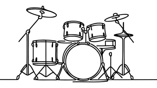 Un disegno a linea singola del set di drum band concetto di strumenti musicali a percussione
