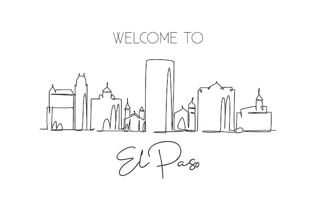 One single line drawing of El Paso city skyline Texas Historical town landscape design vector