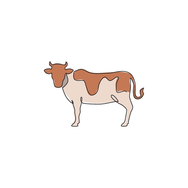 One single line drawing of fat cow for husbandry logo identity Animal mascot for livestock icon