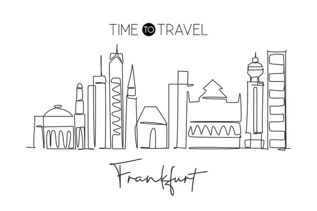 Одна линия рисует горизонт города Франкфурта Германия Исторический пейзаж небоскребов в мире