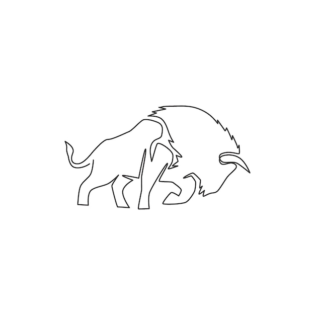 One single line drawing of healthy organic american bison big buffalo for livestock cattle logo