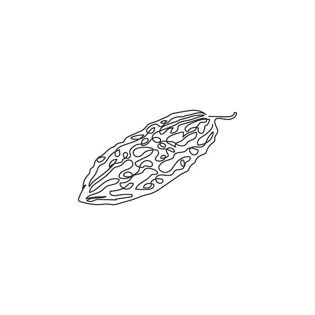 One single line drawing of healthy organic bitter gourd Fresh bitter melon icon design illustration