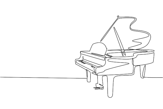 One single line drawing of luxury wooden grand piano modern classical music instruments concept