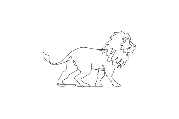 Vector one single line drawing of male lion vector protected species national park conservation safari zoo