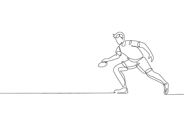 男性卓球選手の練習ホールド ライバル スマッシュ ベクトル ピンポン バナーの 1 本の線画