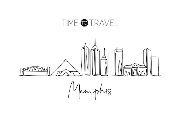 One single line drawing of Memphis skyline United States Historical town landscape design vector