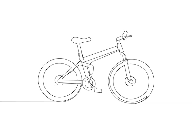 Однолинейный рисунок логотипа горного велосипеда. Концепция городского велосипеда для работы и зеленого движения.