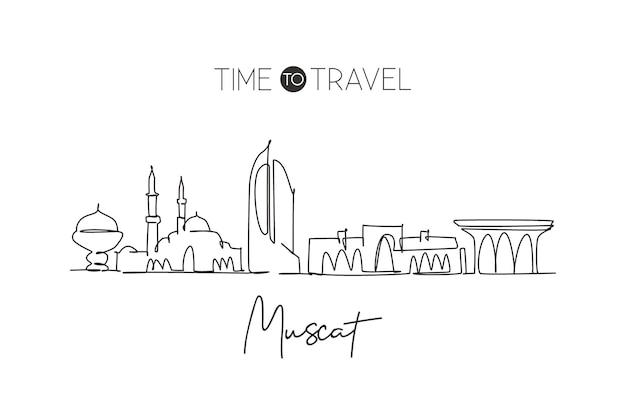 One single line drawing of Muscat city skyline Oman Landscape in the world design vector graphic