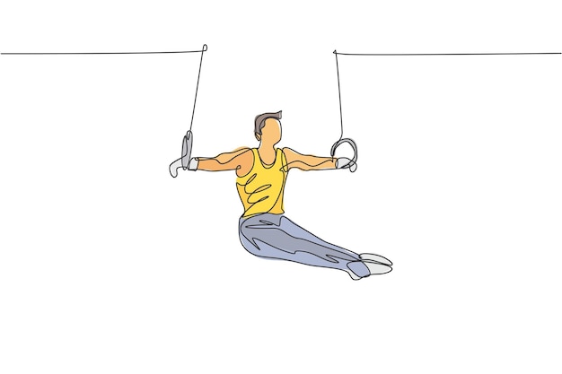 ベクトル 安定したリングのベクトル図を行使する若いハンサムな体操選手の 1 つの単一の線画