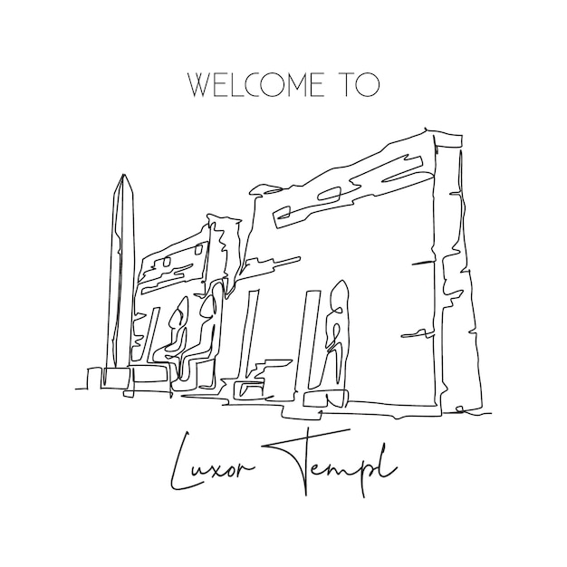 One single line drawing old Ancient Egyptian Luxor Temple landmark. World famous place in Egypt