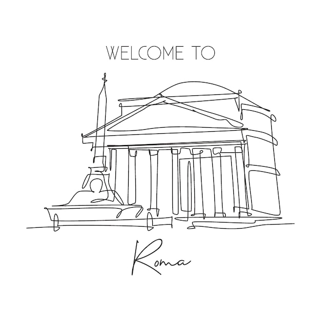 One single line drawing Pantheon landmark Iconic ancient temple in Rome Italy design illustration