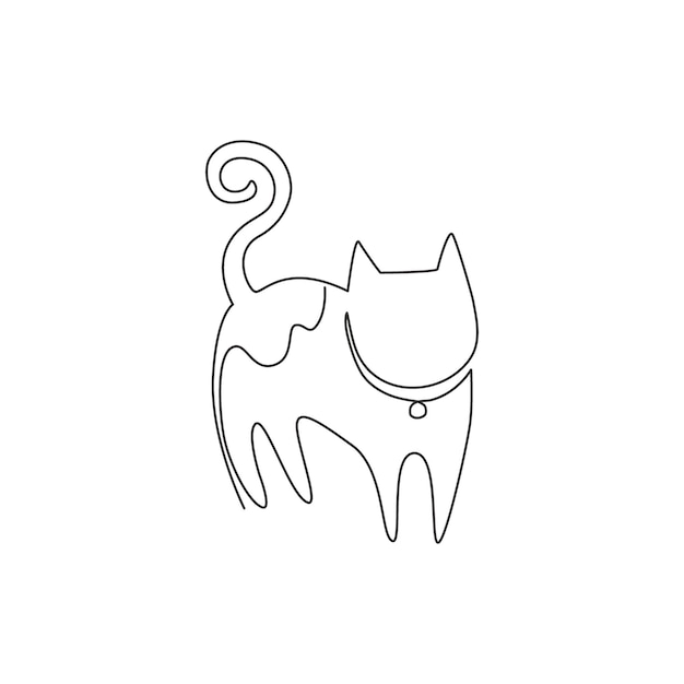 Vector one single line drawing of simple cute cat kitten icon modern kitty pet shop logo emblem vector concept